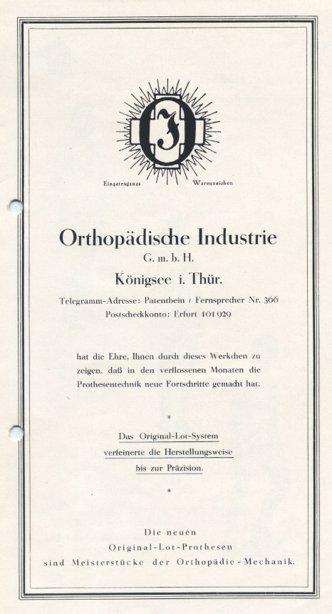 Z brožury o nových originálních protézách se stavbou pomocí olovnice, 20. léta 20. stol.